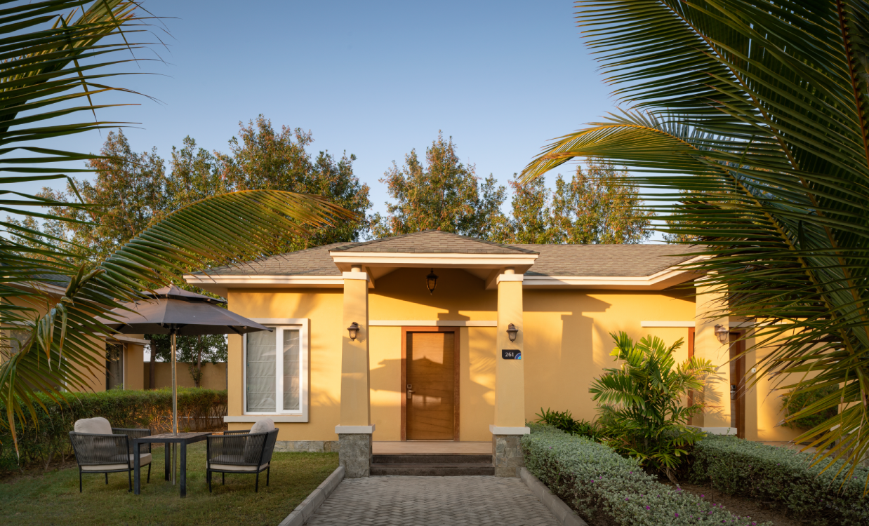 Garden Villa living area at Hawthorn Suites Dwarka