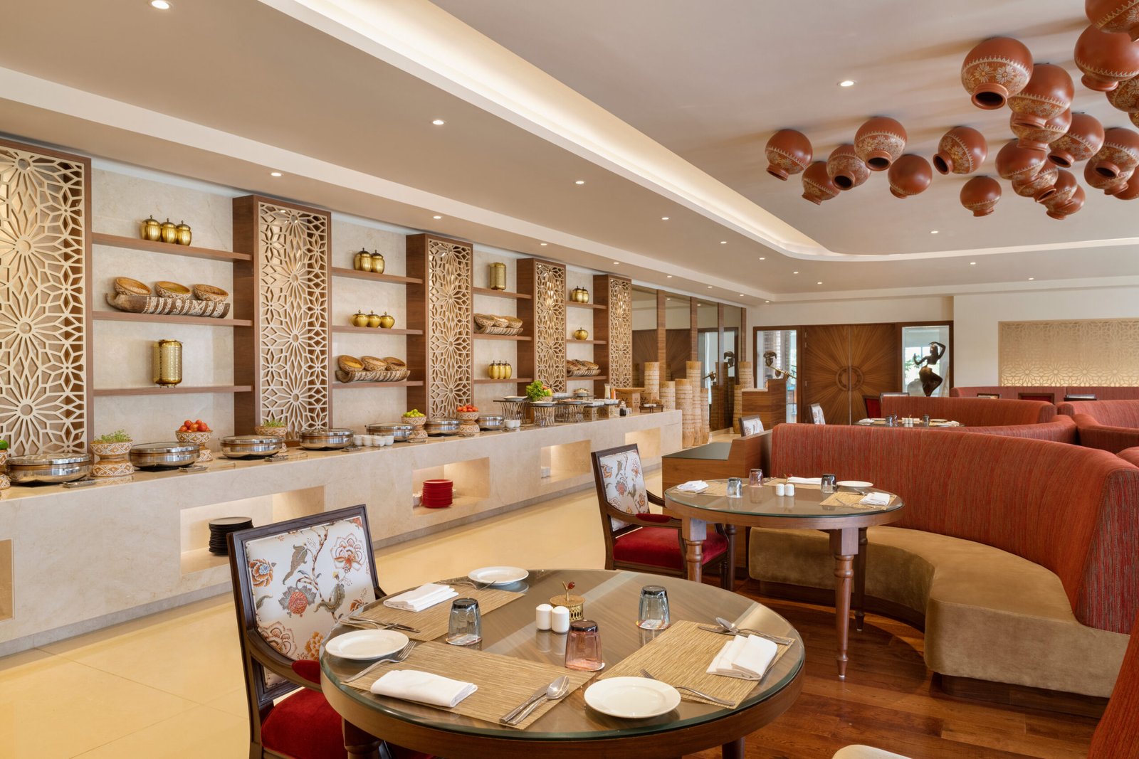 Satvik dining ambiance at Hawthorn Suites Dwarka